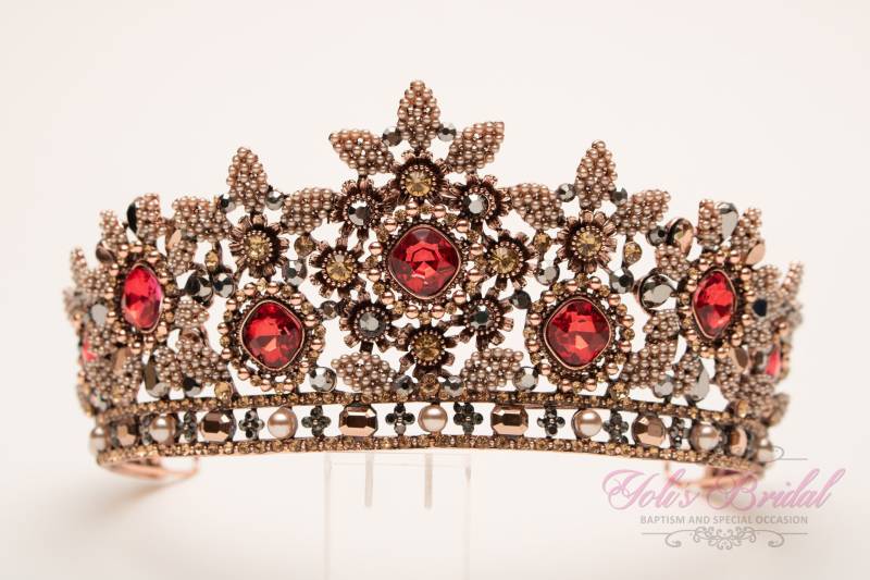 Schneller Versand Kupfer Und Rote Swarovski Tiara, Cristal Hochzeits-Tiara, Krone, Prinzessin Quinceamaßa, Kopfschmuck von YolisBridal