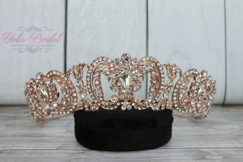 Schneller Versand Rosegold Swarovski Tiara, Sweet 16 Crystal Hochzeit Braut Prinzessin Quinceamaßa, Funkelnde Tiara von YolisBridal