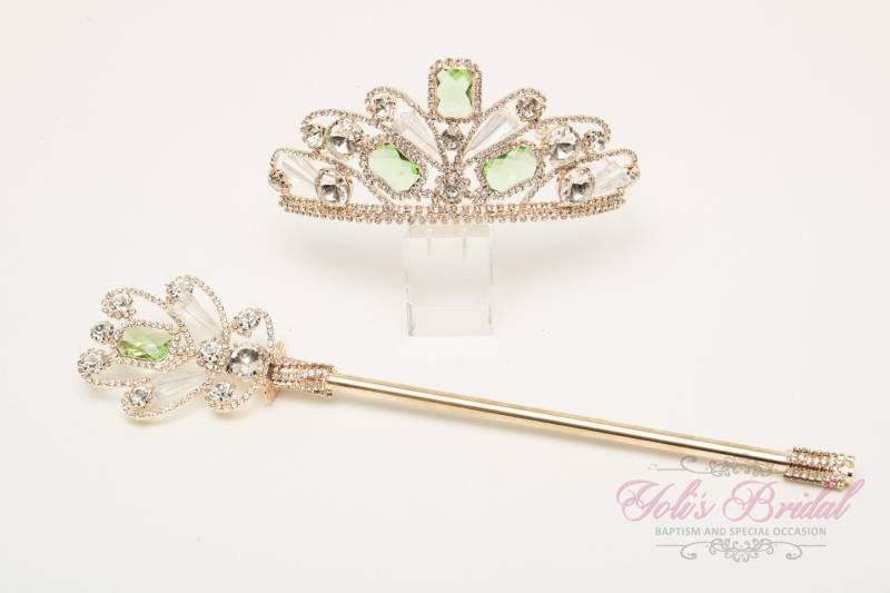 Schneller Versand Schönes Goldmädchen Funkelnde Tiara, Herrliche Grüne Kristallmädchen-Krone, Atemberaubende Schein-Mädchen-Tiara von YolisBridal