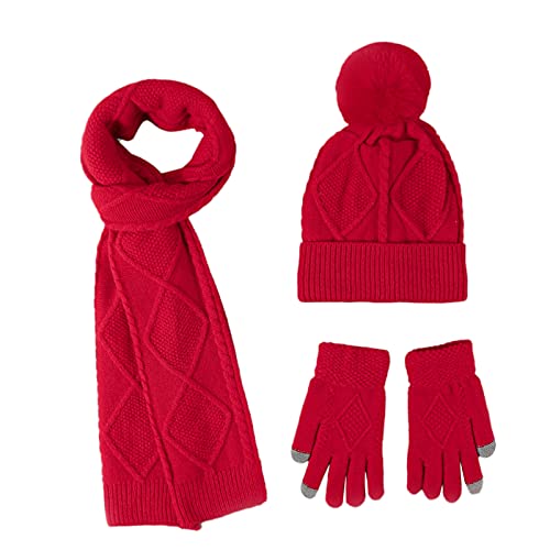 Yolispa Damen-Schal, Handschuhe, Mütze, 3-teiliges Set, einfarbig, weicher Stoff, warmes Winter-Set für kaltes Wetter, rot, One size von Yolispa