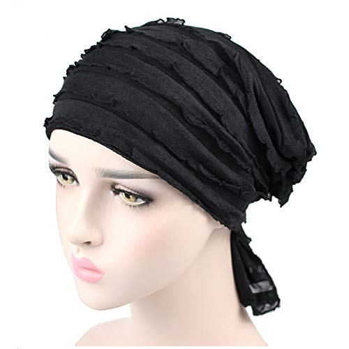 Yolispa Damen Turban Chiffon Chemo Hut Haarausfall Kopftuch Headwrap Mütze Schal Kappe Frauen Muslim Chiffon Hut Schwarz Chemo Hüte von Yolispa
