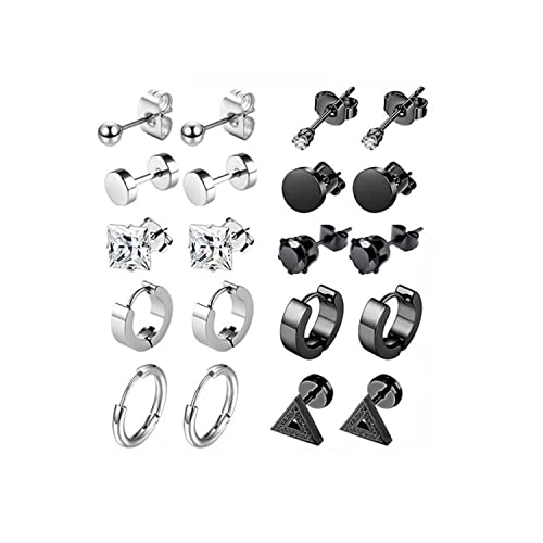 Yolistar 10 Paar Ohrringe, Edelstahl, für Herren und Damen, rund, Zirkonia, Piercing, Ohrringe, Schmuck für Hochzeiten, Geburtstage und Urlaub, Edelstahl von Yolistar