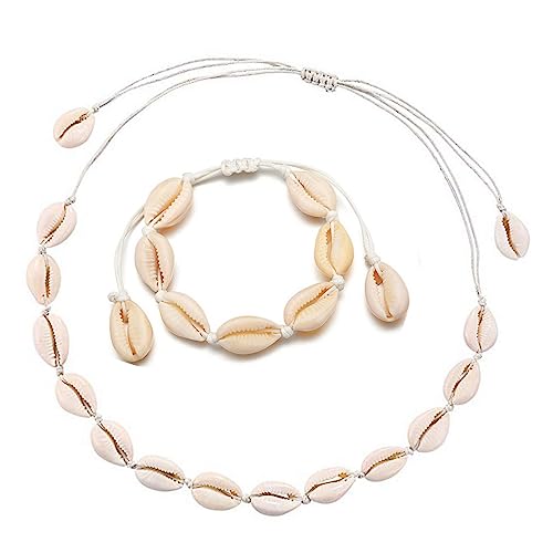 Yolistar Muschel Halskette Armband Set, 2 Stück Damen Natural Shell,Verstellbare Halskette Armbänder im Hawaiian Beach-Stil von Yolistar