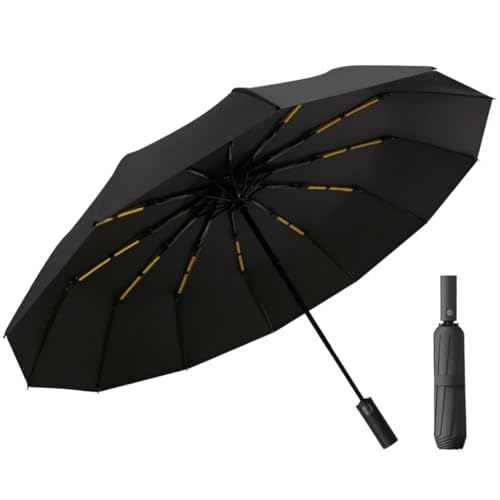 Yolistar Regenschirm Automatik Auf und Zu,Zusammenklappbarer kompakter Reiseregenschirm,Sonnenschutz Starker Winddichter Regenschirm mit 12 Doppel-Layer-Ribs,Schwarze Farbe Groß Durchmesser 105CM von Yolistar