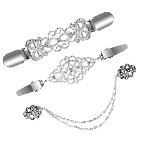 3 Stück Cardigan Clip, Eleganter Cinch Clip, Vintage Pullover Clips, Ausgewählt Silber Kleider Clip, Retro Clips für Kleidung Kragen Schal Kleid Strickjacke von Yoljun