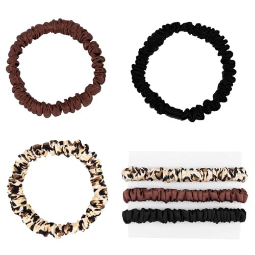 3 Stück Haargummi Seide, Silk Scrunchie in Leopardmuster, Schwarz & Kaffee, Elegante Haargummis Damen & Seidenhaargummi, Stylischer Haarschmuck für Tägliche Frisuren und Besondere Anlässe von Yoljun