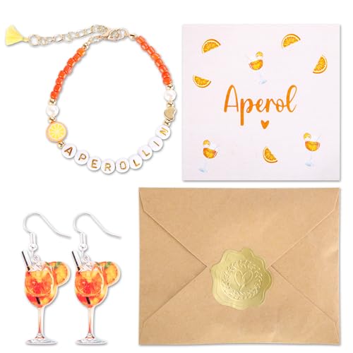 Aperol Geschenke Frau, Mit Aperol Armband und Aperol Geburtstagskarte, 3 Teiliges Geschenkset Inklusive, Geschenk für Freundin Oder Kollegen (Orange) von Yoljun