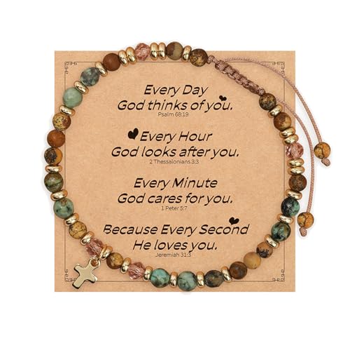 Yoljun Christliche Geschenke, Kreuzarmband für Frauen mit Naturstein, Kreuz Armband Damen, Firmung Geschenke Mädchen, Inspirierende Armbänder für Frauen Geburtstagsgeschenke von Yoljun
