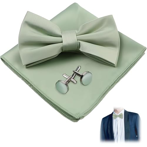 Yoljun Fliege Herren, Fliege mit Einstecktuch aus Seide, Elegantes Herren Set, MitTaschentuch Manschettenknöpfen Seidenfliege für Hemd und Anzug oder Smoking von Yoljun