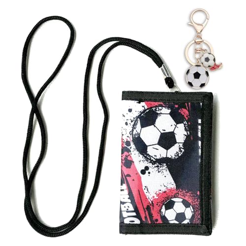 Yoljun Brustbeutel Kinder, Dreifach Gefaltete Geldbörse mit Fußball Schlüsselanhänger, Portemonnaie Kinder zum Umhängen, Fussball Geschenke Jungen für Mädchen Jungen Geburtstag von Yoljun