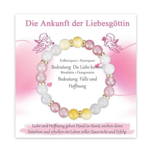 Yoljun Rosenquarz Armband Damen, 8mm Natürliches Edelstein Armband mit Bedeutungskarte, Zartes Perlenarmband Damen als Glücksarmband, Spiritueller Schmuck Geschenk für Geburtstag Valentinstag von Yoljun