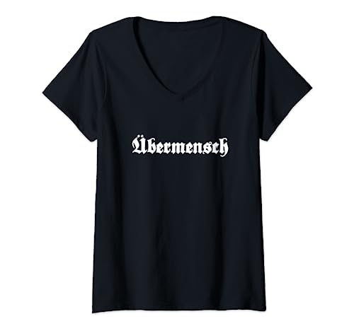 Damen Ubermensch Philosophie T-Shirt mit V-Ausschnitt von Yolkey Tees