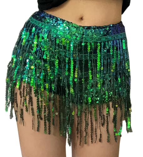 Yollmart Damen Pailletten Quaste Röcke Shorts Booty Dance Festival Hose, Grün, Mittel von Yollmart
