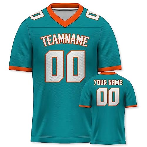 Yolovi Personalisiertes American Football Trikot Print/Embroidery mit Namen Nummer Blank Practice Jersey Shirts Hip Hop Party Trikot für Herren Damen Kinder Blau Orange von Yolovi