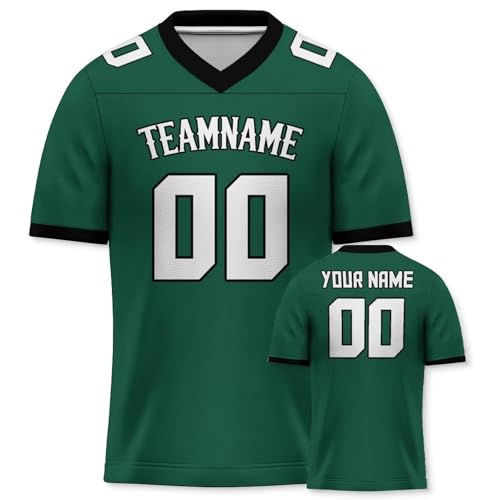 Yolovi Personalisiertes American Football Trikot Print/Embroidery mit Namen Nummer Blank Practice Jersey Shirts Hip Hop Party Trikot für Herren Damen Kinder Grün Schwarz von Yolovi