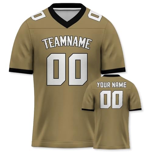 Yolovi Personalisiertes American Football Trikot Print/Embroidery mit Namen Nummer Blank Practice Jersey Shirts Hip Hop Party Trikot für Herren Damen Kinder Khaki Schwarz von Yolovi