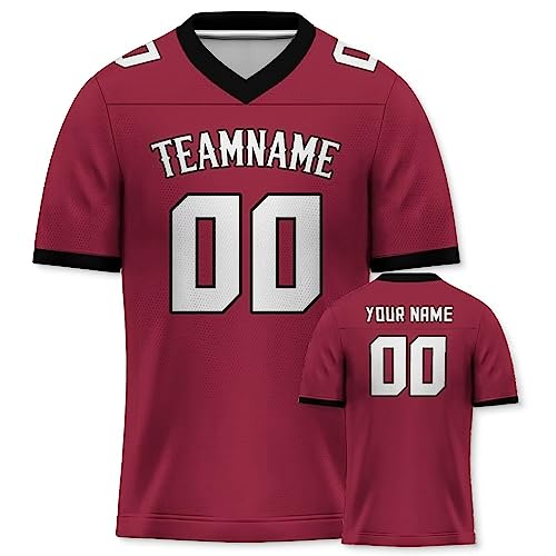 Yolovi Personalisiertes American Football Trikot Print/Embroidery mit Namen Nummer Blank Practice Jersey Shirts Hip Hop Party Trikot für Herren Damen Kinder Rot Weiß von Yolovi