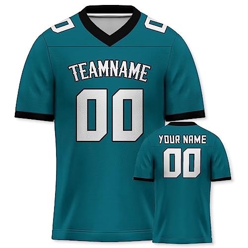 Personalisiertes American Football Trikot Print/Embroidery mit Namen Nummer Blank Practice Jersey Shirts Hip Hop Party Trikot für Herren Damen Kinder Schwarz Blau von Yolovi