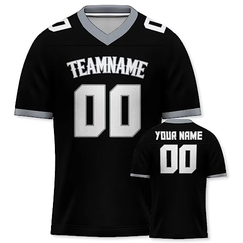 Yolovi Personalisiertes American Football Trikot Print/Embroidery mit Namen Nummer Blank Practice Jersey Shirts Hip Hop Party Trikot für Herren Damen Kinder Schwarz Grau von Yolovi