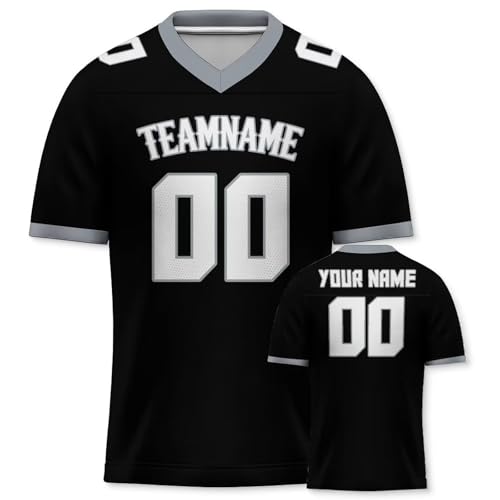 Yolovi Personalisiertes American Football Trikot Print/Embroidery mit Namen Nummer Blank Practice Jersey Shirts Hip Hop Party Trikot für Herren Damen Kinder Schwarz Grau von Yolovi
