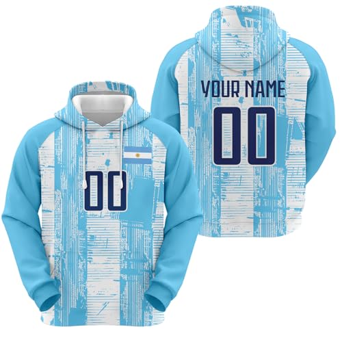 Yolovi Argentinien Personalisiertes Fussball Kapuzenpullover mit Namen Nummer Fans Hoodie Stretch Sweatshirts für Herren Damen Jugendliche von Yolovi