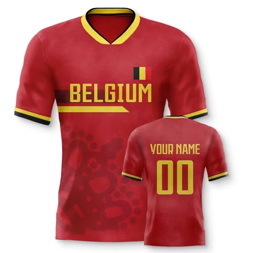 Yolovi Belgien Personalisiertes Fussball Trikot 3D Druck Football Shirt mit Ihrem Namen und Nummer Hip Hop Football Jersey für Herren Damen Kinder, Small-6X-Large von Yolovi