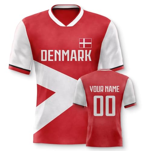 Yolovi Dänemark Personalisiertes Fussball Trikot 3D Druck Football Shirt mit Ihrem Namen und Nummer Hip Hop Football Jersey für Herren Damen Kinder, Small-6X-Large von Yolovi