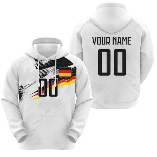 Yolovi Deutschland Personalisiertes Fussball Kapuzenpullover mit Namen Nummer Fans Hoodie Stretch Sweatshirts für Herren Damen Jugendliche von Yolovi