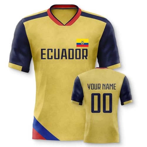 Yolovi Ecuador Personalisiertes Fussball Trikot 3D Druck Football Shirt mit Ihrem Namen und Nummer Hip Hop Football Jersey für Herren Damen Kinder, Small-6X-Large von Yolovi