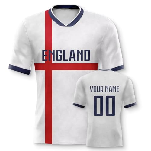 Yolovi England Personalisiertes Fussball Trikot 3D Druck Football Shirt mit Ihrem Namen und Nummer Hip Hop Football Jersey für Herren Damen Kinder, Small-6X-Large von Yolovi