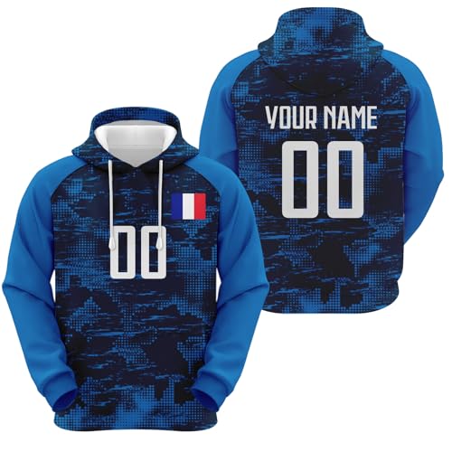 Yolovi Frankreich Personalisiertes Fussball Kapuzenpullover mit Namen Nummer Fans Hoodie Stretch Sweatshirts für Herren Damen Jugendliche von Yolovi