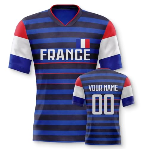 Yolovi Frankreich Personalisiertes Fussball Trikot 3D Druck Football Shirt mit Ihrem Namen und Nummer Hip Hop Football Jersey für Herren Damen Kinder, Small-6X-Large von Yolovi