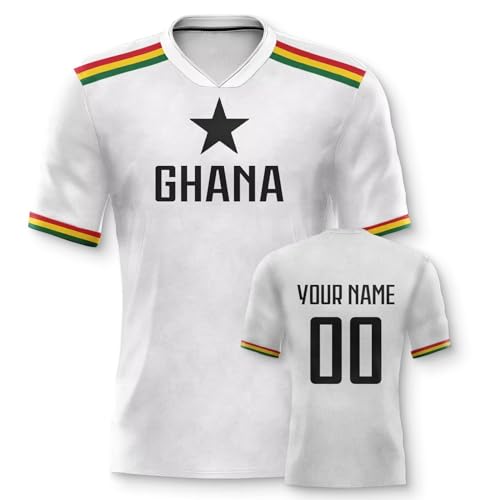 Yolovi Ghana Personalisiertes Fussball Trikot 3D Druck Football Shirt mit Ihrem Namen und Nummer Hip Hop Football Jersey für Herren Damen Kinder, Small-6X-Large von Yolovi