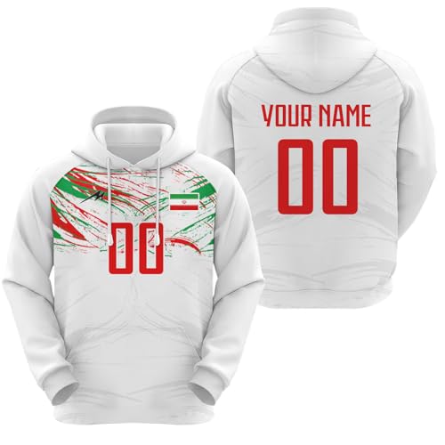 Yolovi Iran Personalisiertes Fussball Kapuzenpullover mit Namen Nummer Fans Hoodie Stretch Sweatshirts für Herren Damen Jugendliche von Yolovi