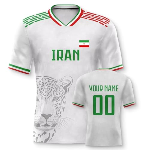Yolovi Iran Personalisiertes Fussball Trikot 3D Druck Football Shirt mit Ihrem Namen und Nummer Hip Hop Football Jersey für Herren Damen Kinder, Small-6X-Large von Yolovi