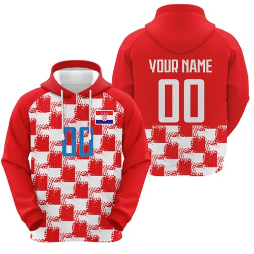 Yolovi Kroatien Personalisiertes Fussball Kapuzenpullover mit Namen Nummer Fans Hoodie Stretch Sweatshirts für Herren Damen Jugendliche von Yolovi