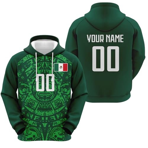 Yolovi Mexiko Personalisiertes Fussball Kapuzenpullover mit Namen Nummer Fans Hoodie Stretch Sweatshirts für Herren Damen Jugendliche von Yolovi