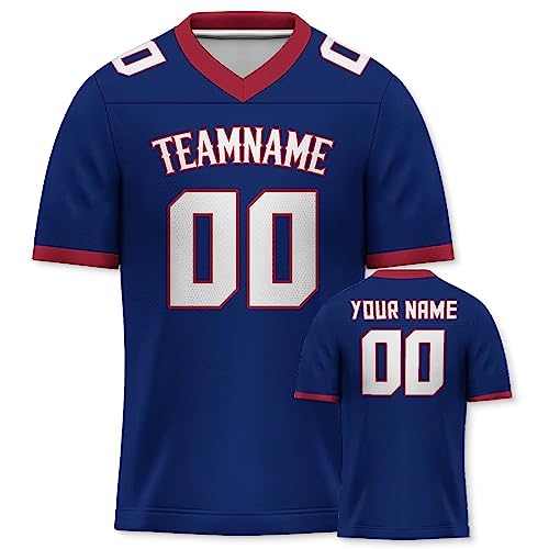 Yolovi Personalisiertes American Football Trikot Print/Embroidery mit Namen Nummer Blank Practice Jersey Shirts Hip Hop Party Trikot für Herren Damen Kinder Blau Rot von Yolovi