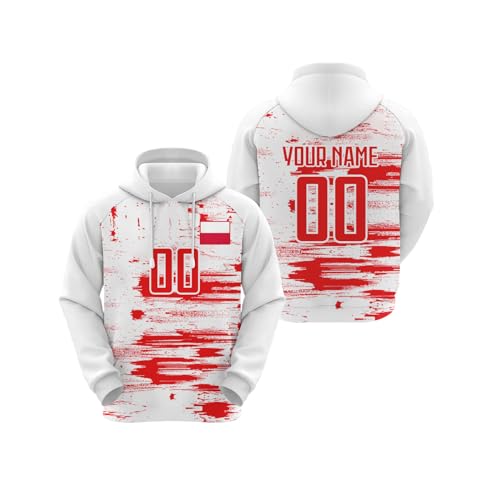 Yolovi Polen Personalisiertes Fussball Kapuzenpullover mit Namen Nummer Fans Hoodie Stretch Sweatshirts für Herren Damen Jugendliche von Yolovi