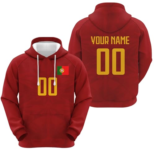 Yolovi Portugal Personalisiertes Fussball Kapuzenpullover mit Namen Nummer Fans Hoodie Stretch Sweatshirts für Herren Damen Jugendliche von Yolovi