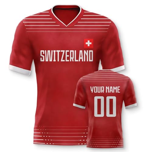 Yolovi Schweiz Personalisiertes Fussball Trikot 3D Druck Football Shirt mit Ihrem Namen und Nummer Hip Hop Football Jersey für Herren Damen Kinder, Small-6X-Large von Yolovi