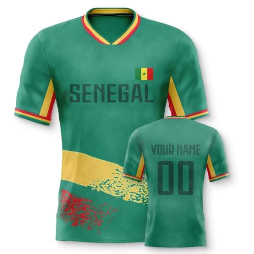 Yolovi Senegal Personalisiertes Fussball Trikot 3D Druck Football Shirt mit Ihrem Namen und Nummer Hip Hop Football Jersey für Herren Damen Kinder, Small-6X-Large von Yolovi