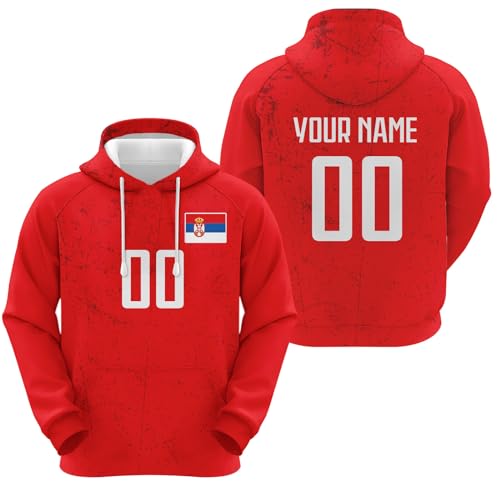 Yolovi Serbia Personalisiertes Fussball Kapuzenpullover mit Namen Nummer Fans Hoodie Stretch Sweatshirts für Herren Damen Jugendliche von Yolovi