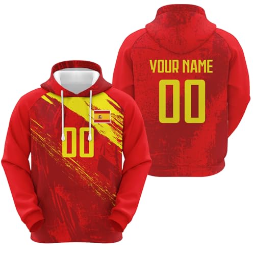 Yolovi Spanien Personalisiertes Fussball Kapuzenpullover mit Namen Nummer Fans Hoodie Stretch Sweatshirts für Herren Damen Jugendliche von Yolovi