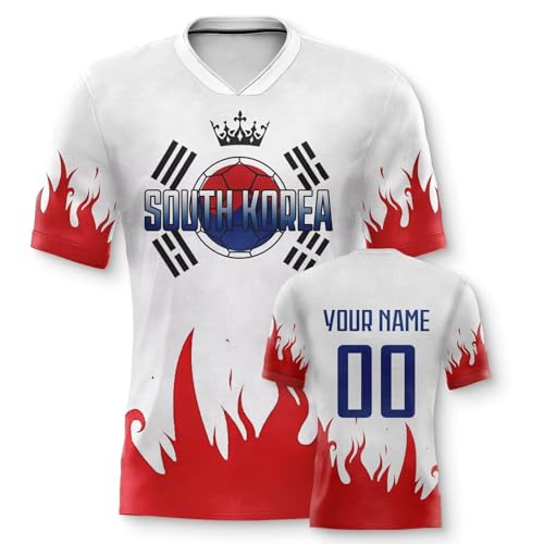 Yolovi Südkorea Personalisiertes Fussball Trikot 3D Druck Football Shirt mit Ihrem Namen und Nummer Hip Hop Football Jersey für Herren Damen Kinder, Small-6X-Large von Yolovi