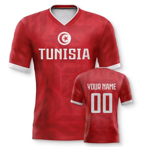 Yolovi Tunesien Personalisiertes Fussball Trikot 3D Druck Football Shirt mit Ihrem Namen und Nummer Hip Hop Football Jersey für Herren Damen Kinder, Small-6X-Large von Yolovi