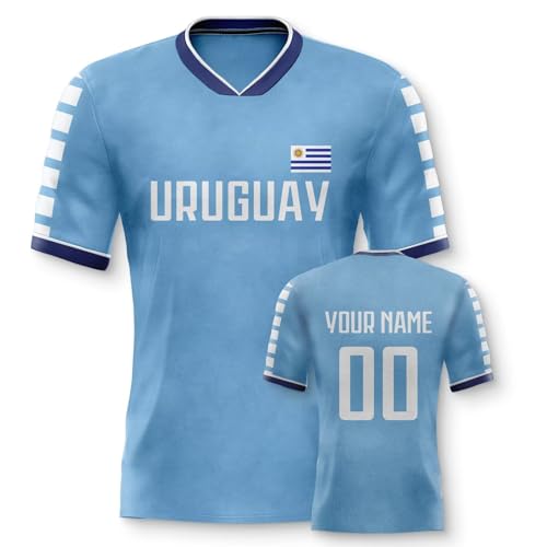 Yolovi Uruguay Personalisiertes Fussball Trikot 3D Druck Football Shirt mit Ihrem Namen und Nummer Hip Hop Football Jersey für Herren Damen Kinder, Small-6X-Large von Yolovi