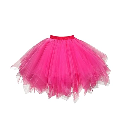 Damen Tüllrock tütü Rock Ballett Tanzkleid Tulle Unterkleid Petticoat Tutu Cosplay für Karneval Kostüm (Rosarot) von Yolyoo