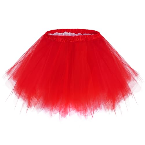 Damen Tüllrock tütü Rock Ballett Tanzkleid Tulle Unterkleid Petticoat Tutu Cosplay für Karneval Kostüm (Rot) von Yolyoo