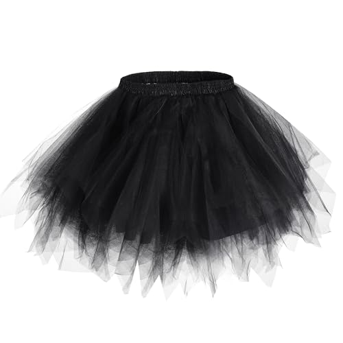 Damen Tüllrock tütü Rock Ballett Tanzkleid Tulle Unterkleid Petticoat Tutu Cosplay für Karneval Kostüm (Schwarz) von Yolyoo